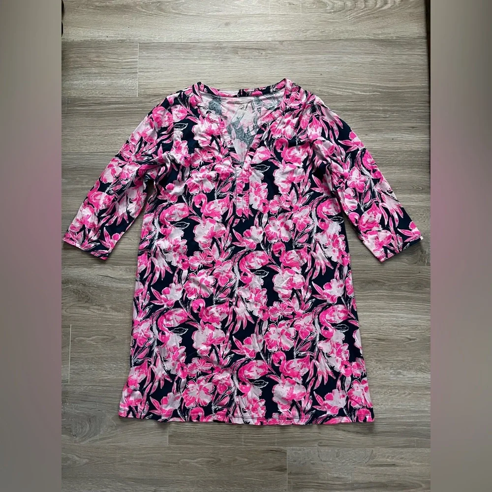 Lilly Pulitzer Women’s Daphne T-shirt dress in Inky Flamingo - Size XL - Picture 2 of 7